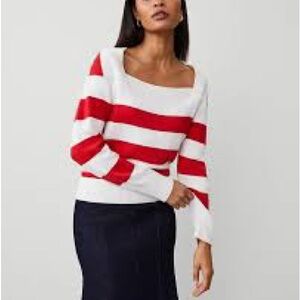 Ann Taylor Off-the-Shoulder Red and White Striped Sweater